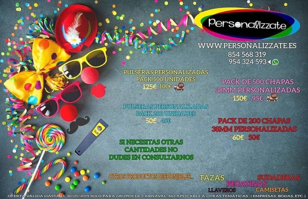 Pack carnaval 200 pulseras personalizadas